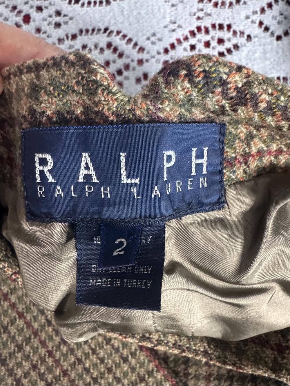 Ralph Lauren Brown Houndstooth Wool Pantsuit with Dark Brown Corduroy Collar 2 - Picture 5 of 9